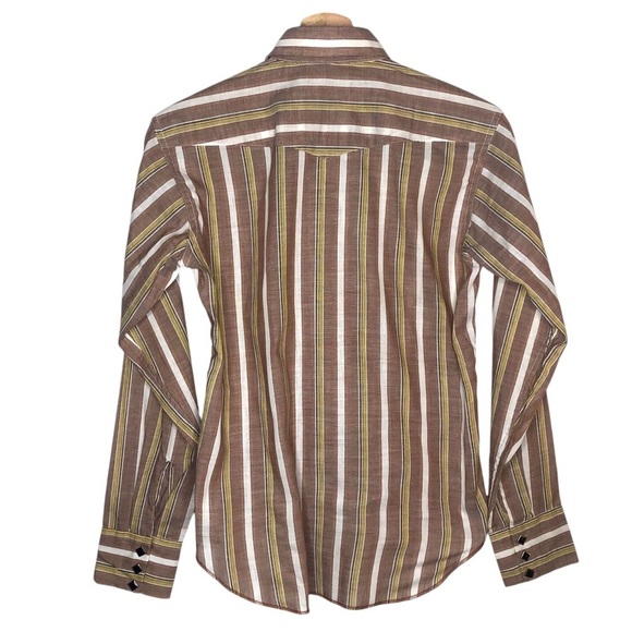 VINTAGE 70s H Bar C California Ranchwear Mens Brown Striped Western Shirt Small - Picture 7 of 8
